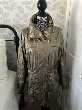 MY ANORAK Metallic Taupe Car Coat Length Trench Anorak
